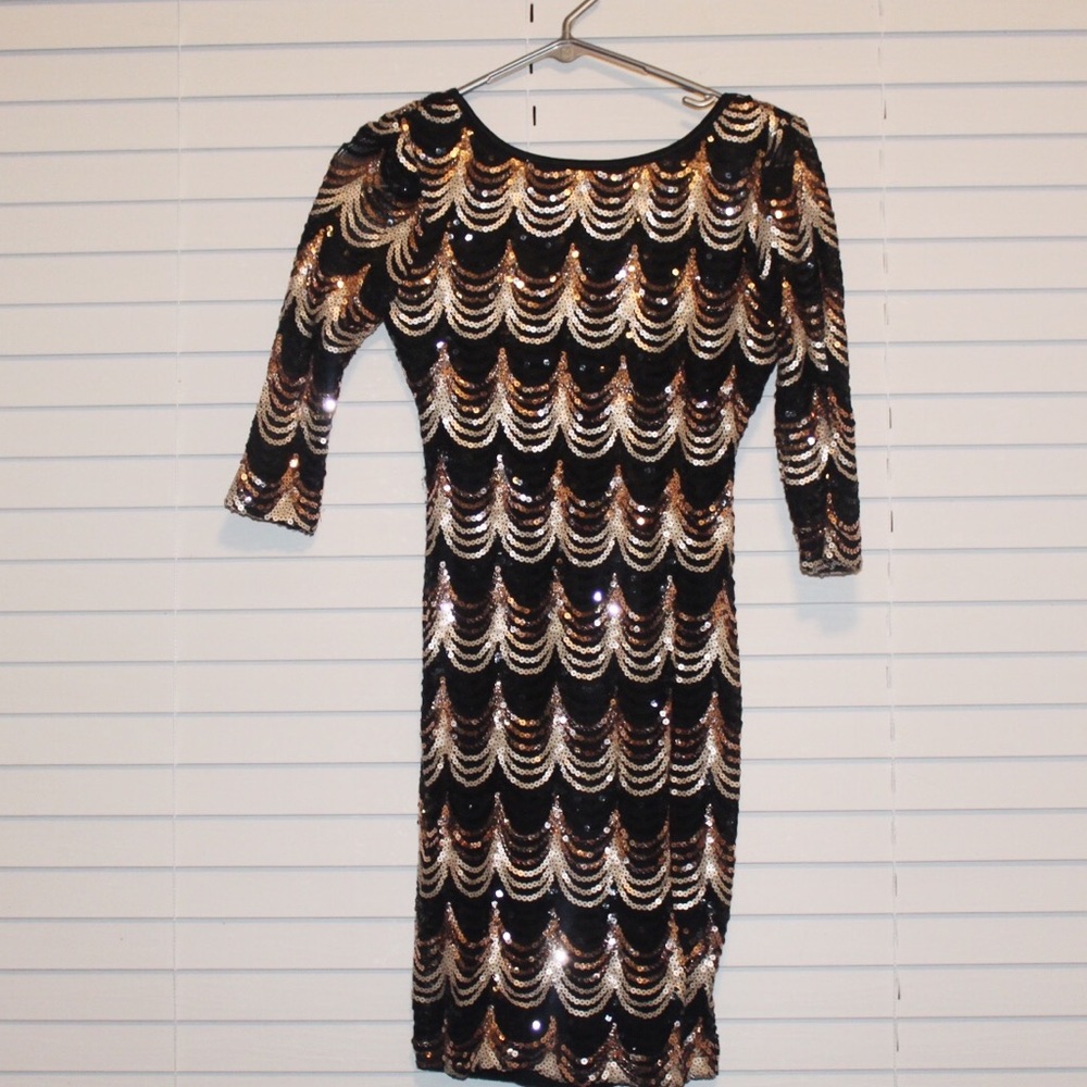 Gold & Black Sequin Mini Dress